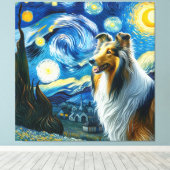 Sterren Collie Hond Portret - Huisdier Portret Canvas Afdruk (Insitu (Houten vloer))
