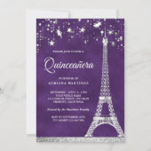 Sterren Confetti Silver Eiffeltoren Quinceanera Kaart (Voorkant)
