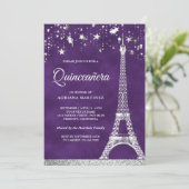 Sterren Confetti Silver Eiffeltoren Quinceanera Kaart (Staand voorkant)