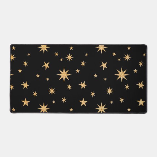 Sterren Desk Mat - Zwart en Goud Mousepad - Groot (Voorkant)