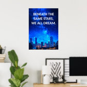Sterren Dream Cityscape Inspirerend Quote Poster (Thuiskantoor)