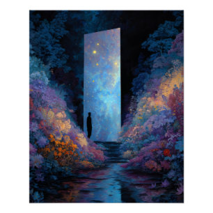 Sterren Droom Gateway Paars Blauw Fantasie Kunst Perfect Poster