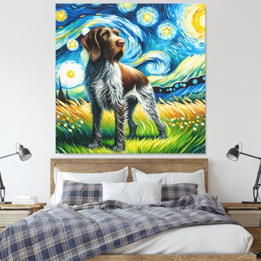 Sterren Duits Wirehaired Pointer Hondenportret Canvas Afdruk (Insitu (Slaapkamer))