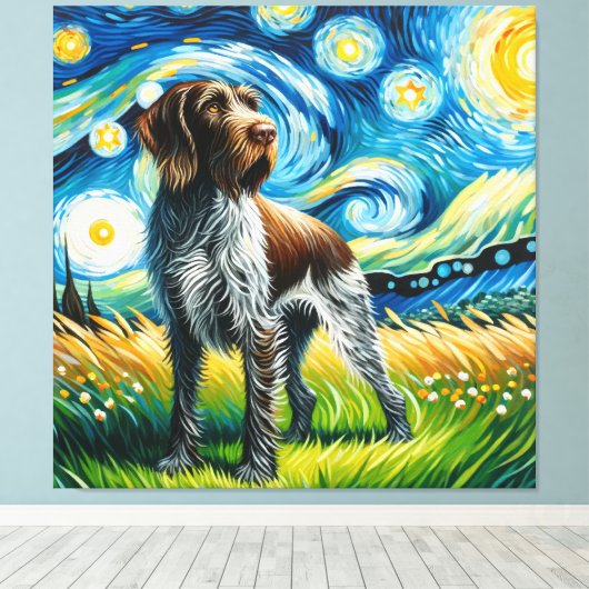Sterren Duits Wirehaired Pointer Hondenportret Canvas Afdruk (Insitu (Houten vloer))