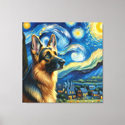 Sterren Duitse Herder Hond Portret - Pet Portrait Canvas Afdruk (Voorkant)