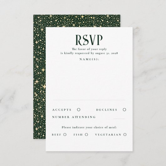 Sterren Emerald Green en Gold Wedding RSVP (Voorkant / Achterkant)