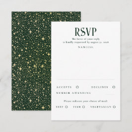 Sterren Emerald Green en Gold Wedding RSVP Kaartje