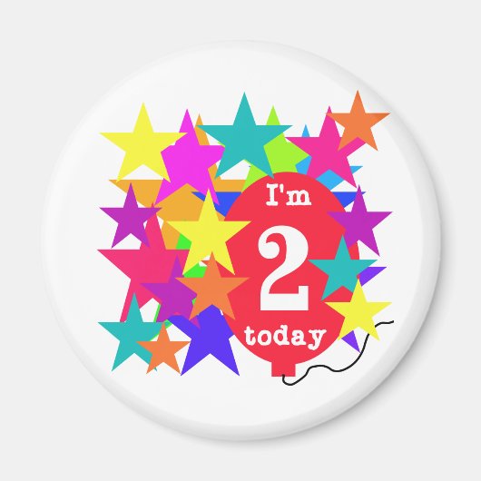 Sterren en ballon 2e verjaardag T-shirts en gesche Magneet (Voorkant)