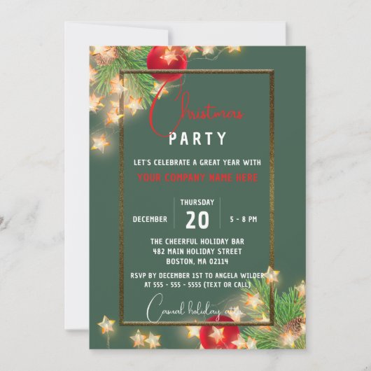 Sterren en Baubles Corporate Christmas Party Kaart (Voorkant)