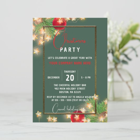 Sterren en Baubles Corporate Christmas Party Kaart (Staand voorkant)