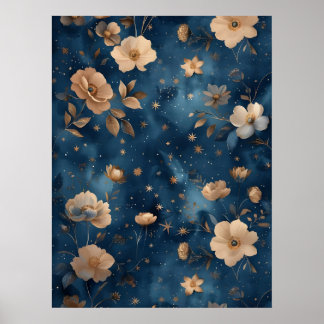 Sterren en bloemen bloemenpatronen ontwerp poster