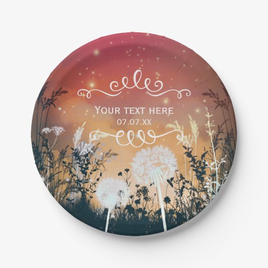 Sterren en bruiloft met gekantelde Red Evening Sky Papieren Bordje (Voorkant)