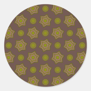 Sterren en cirkels in bruin en groen ronde sticker