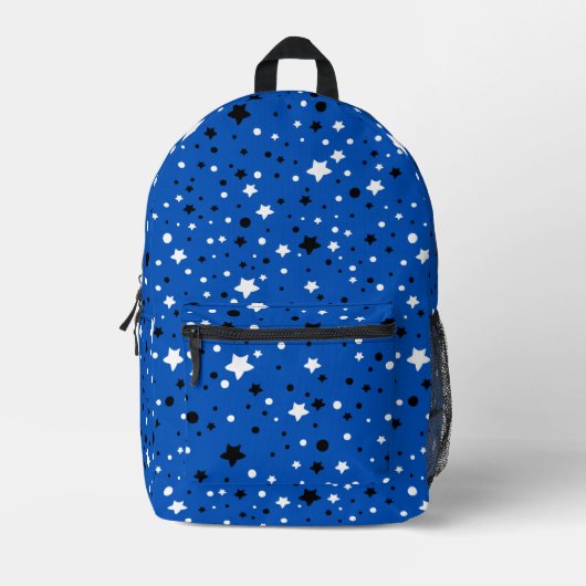 Sterren en cirkels op blauw bedrukte rugzak (Voorkant)