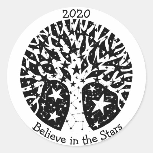 Sterren en constellaties Boom van leven B/W Ronde Sticker (Voorkant)