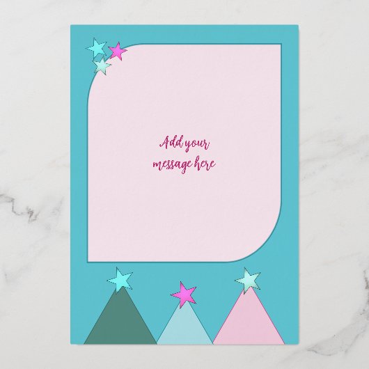 Sterren en kerstballen kerstfoto's roze folie feestdagenkaart (Achterkant)