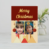 Sterren en kerstballen Kerstmis foto's bordeauxroo Folie Feestdagenkaart (Staand Voorkant)