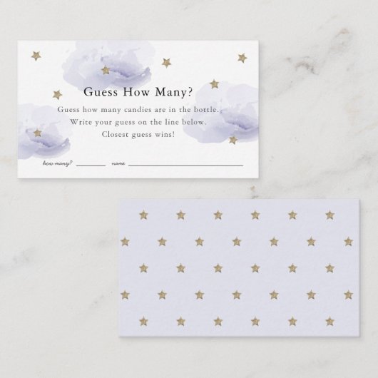 Sterren en lavenderwolken raden hoeveel Baby showe Informatiekaartje (Voorkant / Achterkant)