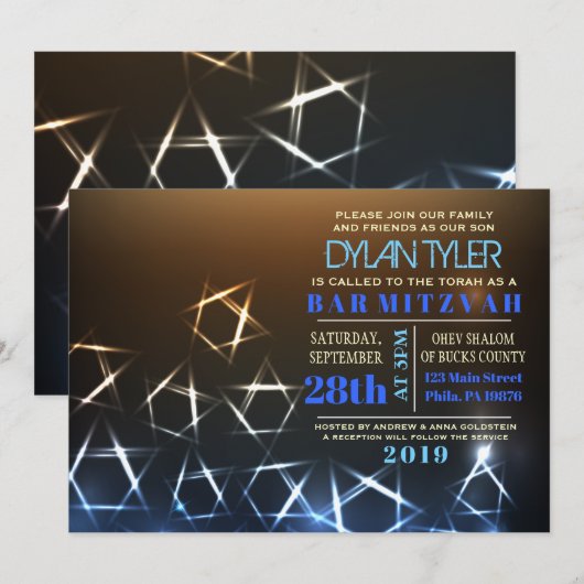 STERREN EN LICHTEN Bar Bat Mitzvah Uitnodiging (Voorkant / Achterkant)