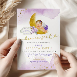 Sterren en Maan Lila Angel Girl Blonde Baby shower Kaart