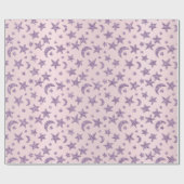 Sterren en Maan Roze Blauw Navy Sparkly Lavendel Cadeaupapier (Vlak)