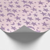 Sterren en Maan Roze Blauw Navy Sparkly Lavendel Cadeaupapier (Hoek)