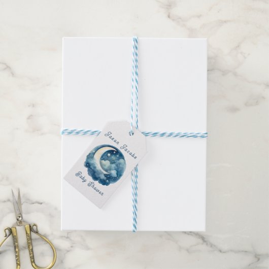 Sterren en maandromerige baby shower blauwe uitnod cadeaulabel (Met Touw)