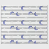 Sterren en manen grijs en blauw cadeaupapier (Vlak)