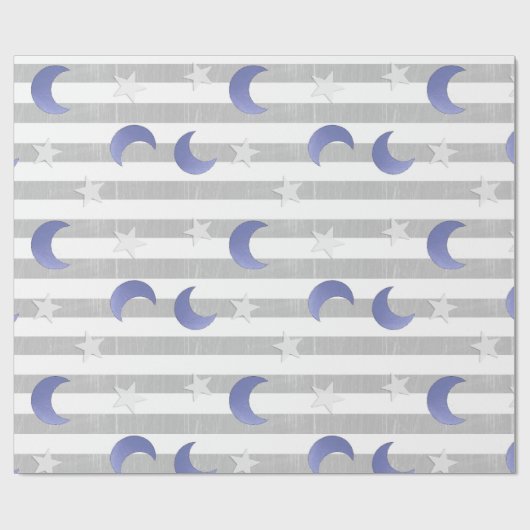 Sterren en manen grijs en blauw cadeaupapier (Vlak)