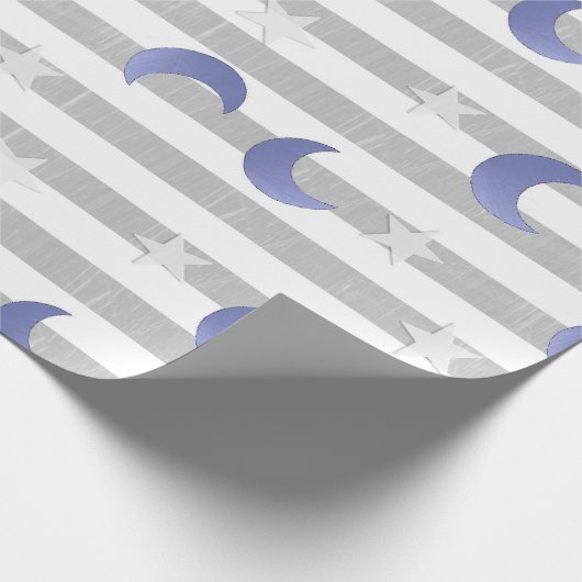 Sterren en manen grijs en blauw cadeaupapier (Hoek)