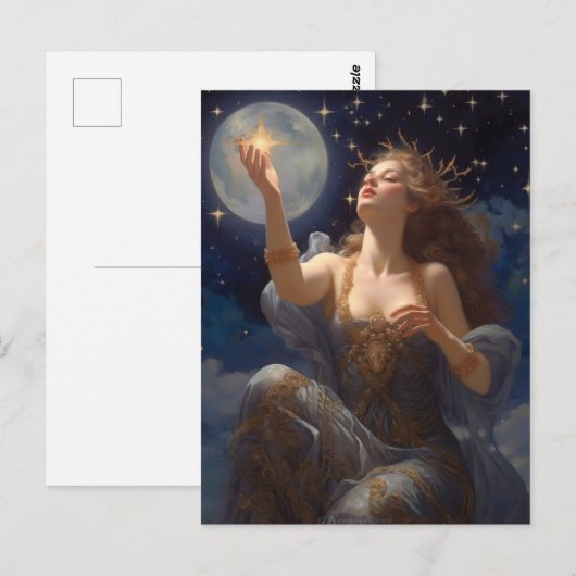 Sterren en Meisje Fantasy Art Briefkaart (Voorkant / Achterkant)
