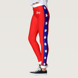 Sterren en monogram op rood wit en blauw leggings