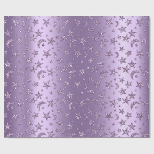 Sterren en moon Sparkly Lavender Paars Violet Cadeaupapier (Vlak)