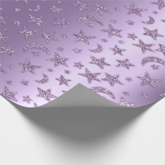 Sterren en moon Sparkly Lavender Paars Violet Cadeaupapier (Hoek)