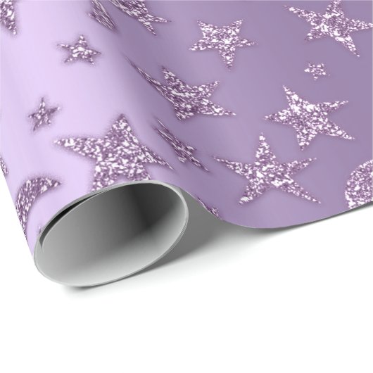 Sterren en moon Sparkly Lavender Paars Violet Cadeaupapier (Rol Hoek)