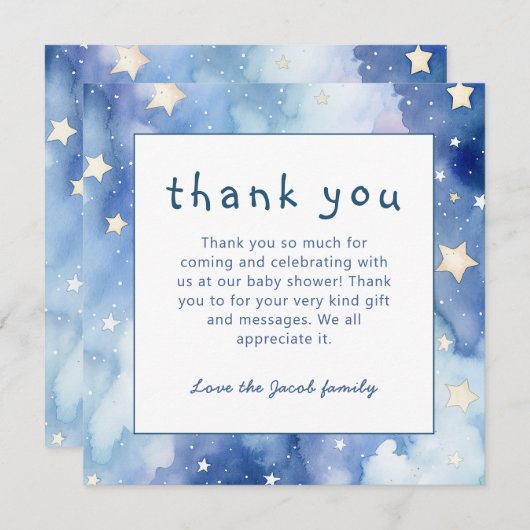 Sterren en nachtelijke hemel baby shower blauw dan kaart (Voorkant / Achterkant)