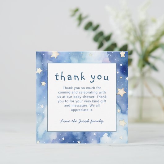 Sterren en nachtelijke hemel baby shower blauw dan kaart (Staand voorkant)