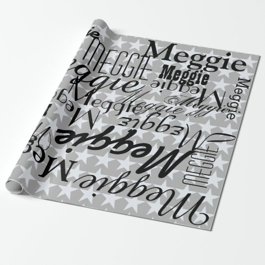 Sterren en namen gepersonaliseerd cadeaupapier (Uitgerold)