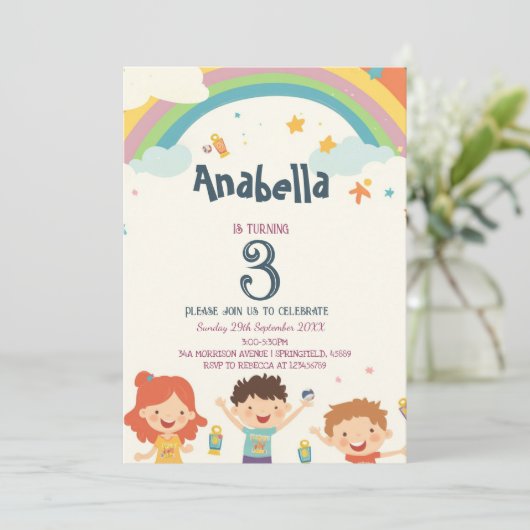 Sterren en regenboog aangepaste foto kinderen verj kaart (Staand voorkant)