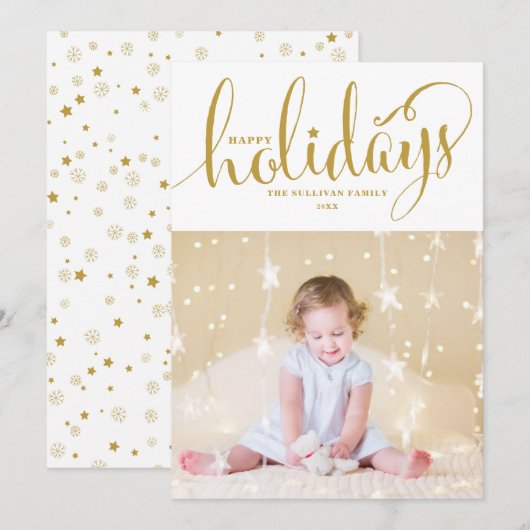 Sterren en Snowflakes Prettige feestdagen Fotokaar Feestdagenkaart (Voorkant / Achterkant)