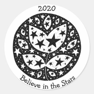 Sterren en sterrenbeeld in kosmos B/W Ronde Sticker