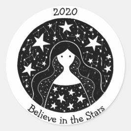 Sterren en sterrenbeeld Vrouw Godin B/W Ronde Sticker