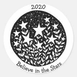 Sterren en sterrenbeelden Bloementuin in Sky B/W Ronde Sticker