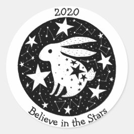Sterren en sterrenbeelden Sterrenkonijn Konijn B/W Ronde Sticker