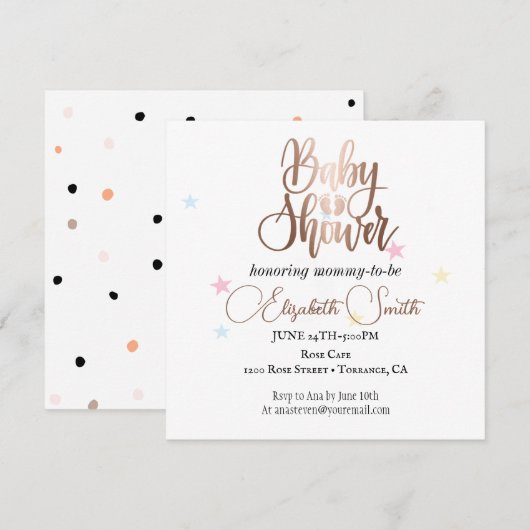 Sterren en stippen voor de prinses uitnodiging (Voorkant / Achterkant)