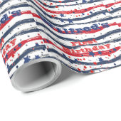 Sterren en strepen 4th Juli Rood Wit Blauw Verjaar Cadeaupapier (Rol Hoek)