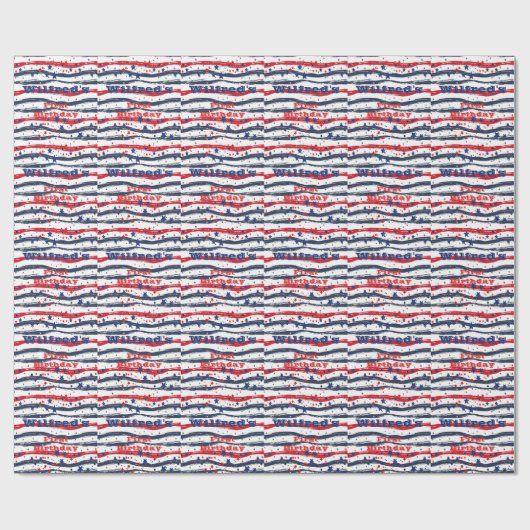 Sterren en strepen 4th Juli Rood Wit Blauw Verjaar Cadeaupapier (Vlak)