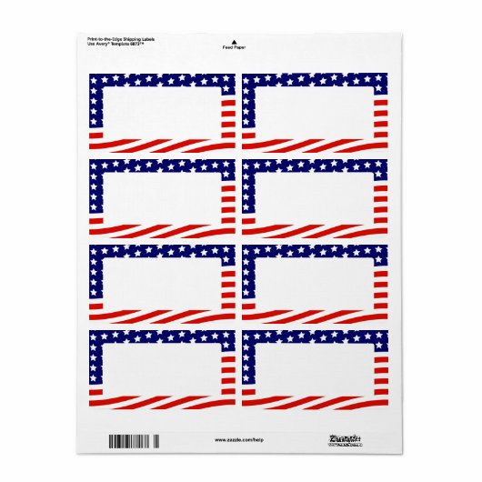Sterren en Strepen Amerikaanse Vlag Juli 4 Etiket (Full Sheet)