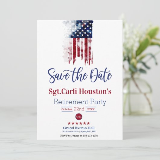 Sterren en strepen Bewaar de datum Pensioen Partij Kaart (Staand voorkant)