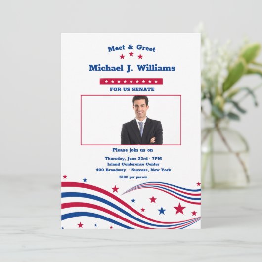 Sterren en Strepen Foto Fondsenwerving Invitatie Kaart (Staand voorkant)